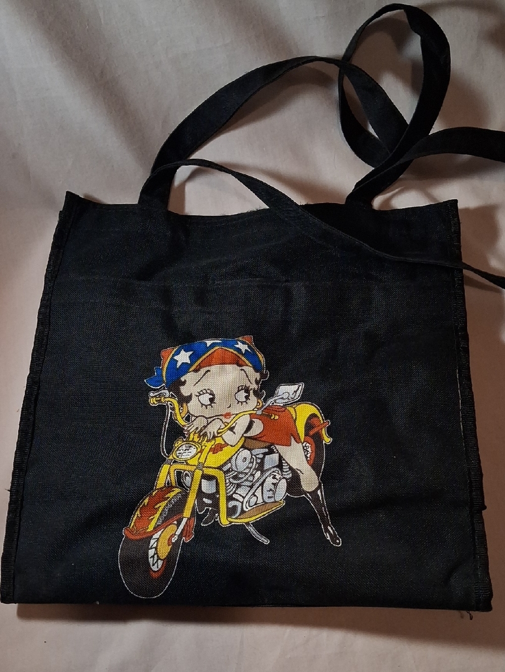 Vintage 2004 Betty Boop Motorcycle Graphic Tote Bag Canvas Shoulder Bag